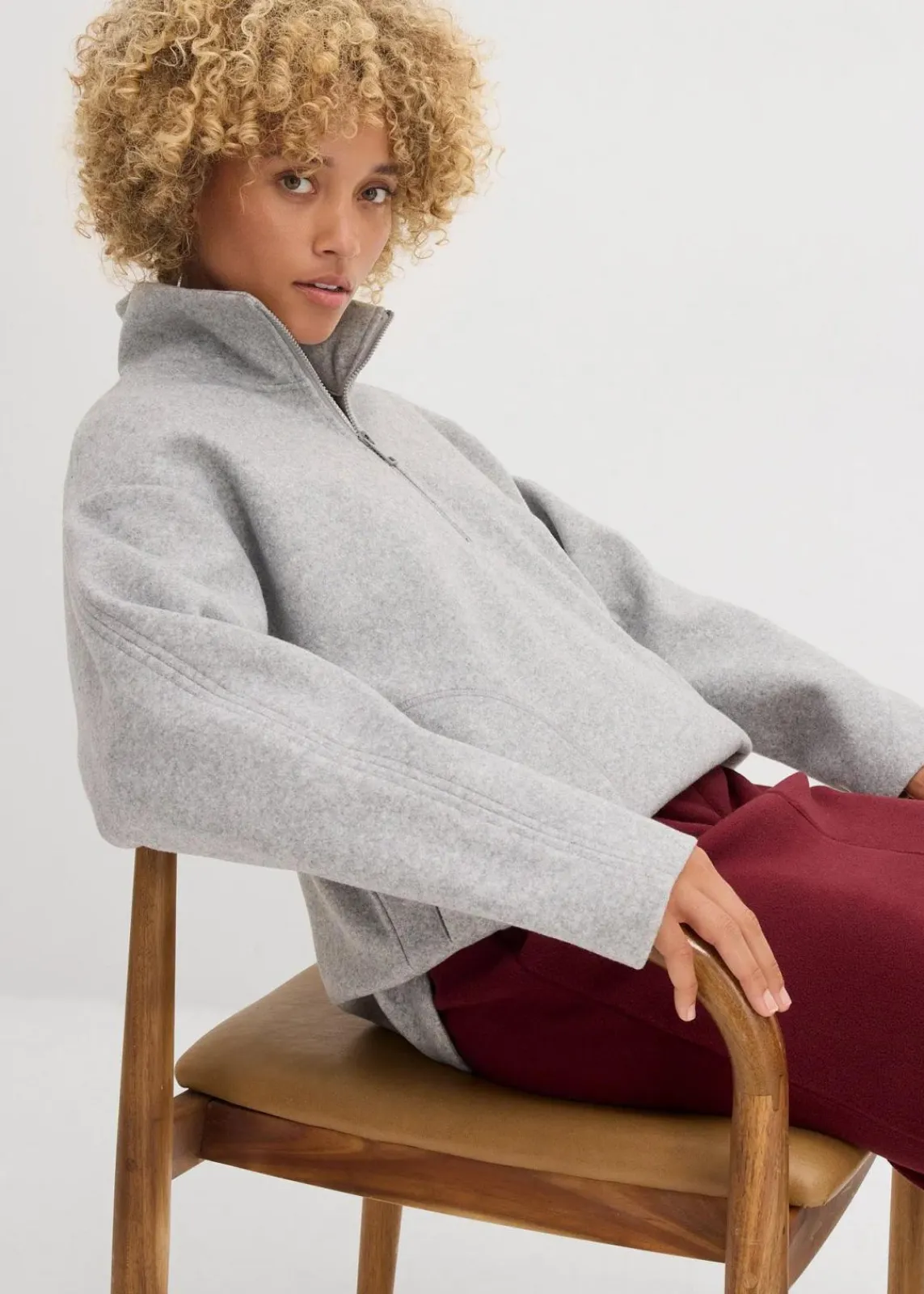 bonprix Sweat|Zweiteiler & Sets|Oversize Pullover in Wolloptik schattengrau meliert