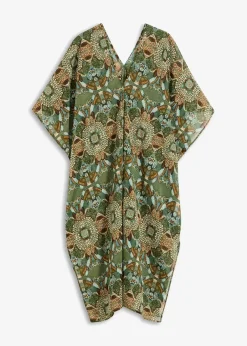 bonprix Strandmode|Bademode·Strandmode|Oversize Strandtunika aus leichtem Chiffon grün/beige geblümt