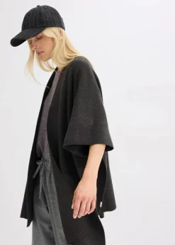 bonprix Jacken & Mäntel|Bekleidung·Hosen|Oversize Strick-Cape anthrazit meliert