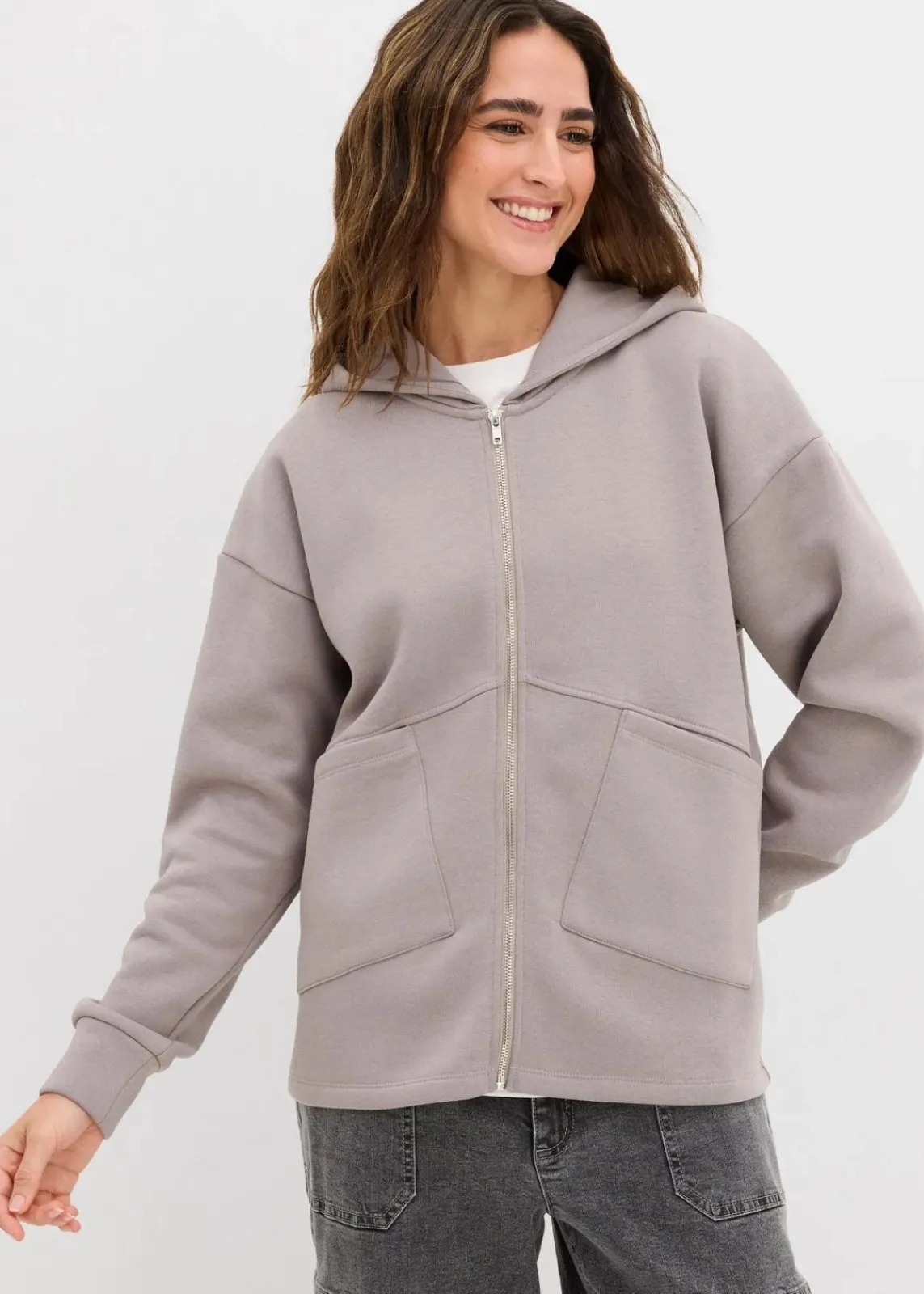 bonprix Nachhaltigere Materialien|Sweat|Oversize Sweatjacke grau