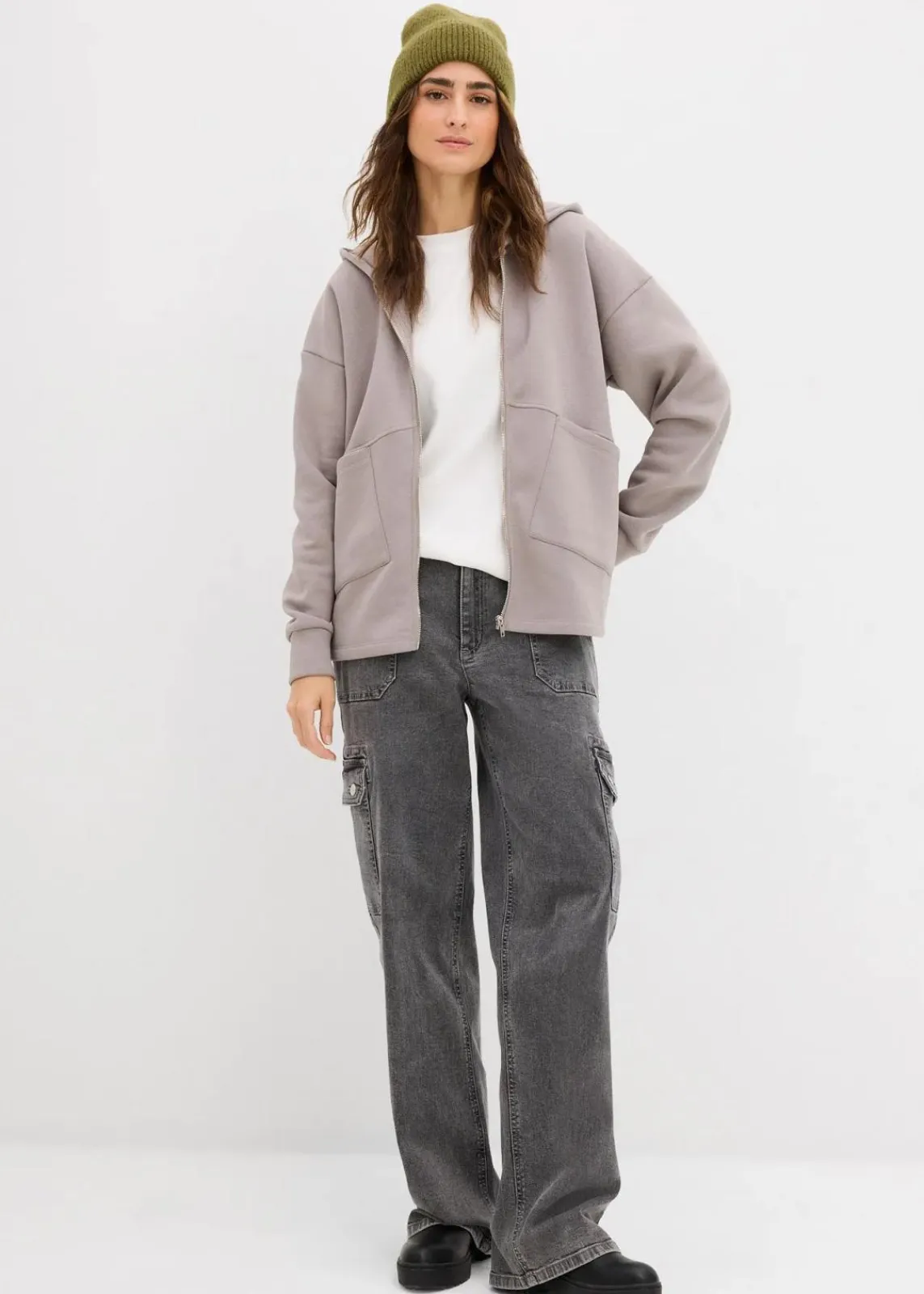 bonprix Nachhaltigere Materialien|Sweat|Oversize Sweatjacke grau