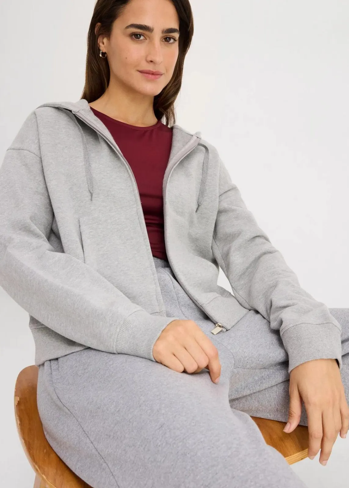 bonprix Nachhaltigere Materialien|Sweat|Oversize Sweatjacke hellgrau meliert meliert
