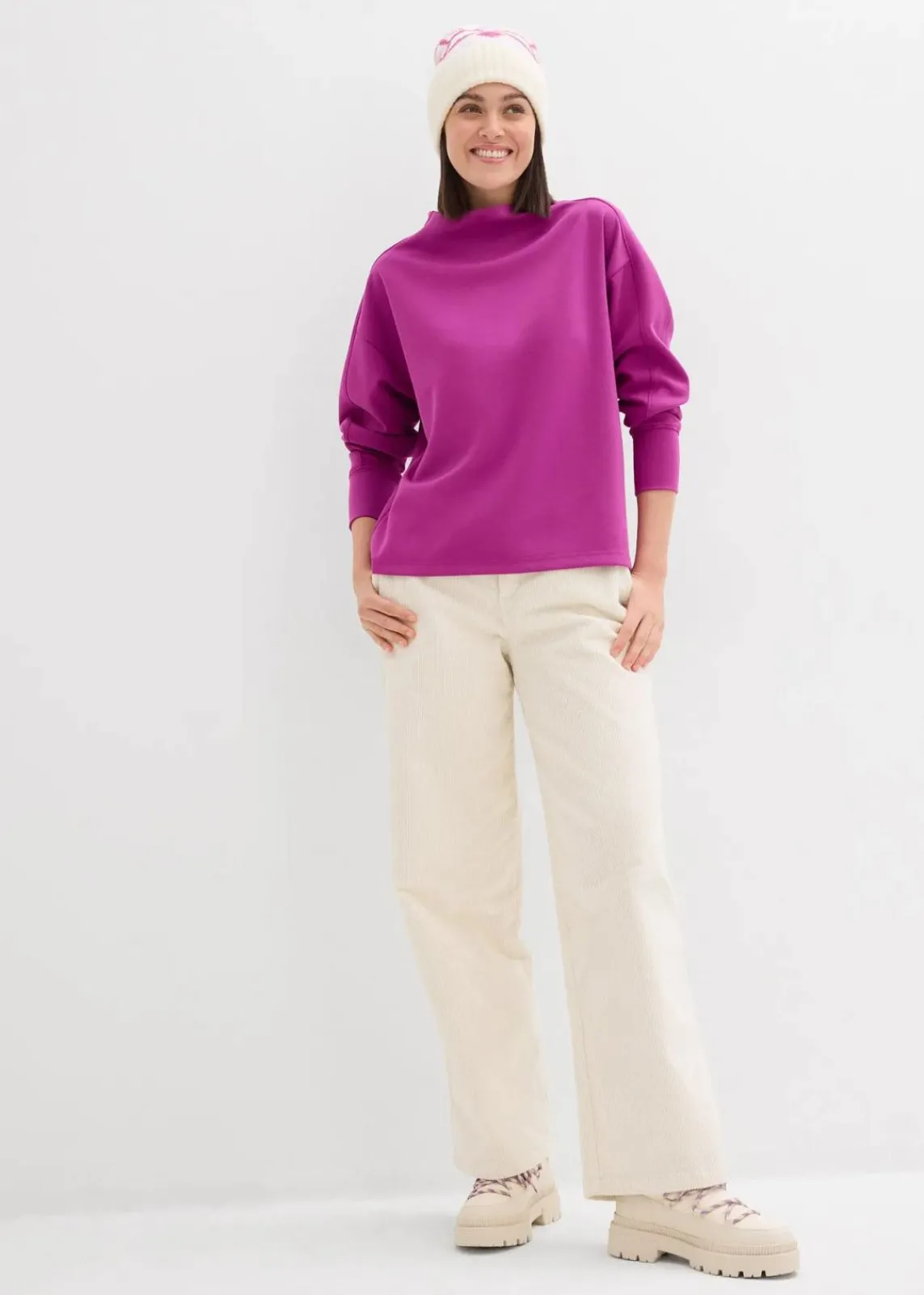 bonprix Sweat|Basics|Oversize Sweatshirt aus weichem Scuba dunkelfuchsia