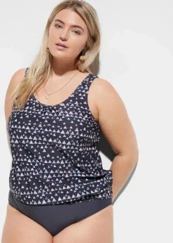 bonprix Nachhaltigere Materialien|Tankinis|Oversize Tankini (2-tlg.Set) anthrazit/lachs graphisch bedruckt