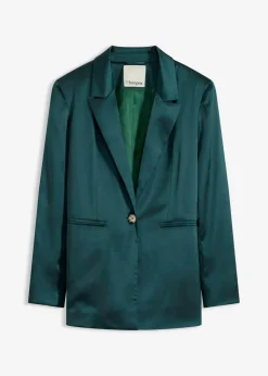 bonprix Bekleidung·Basics|Blazer|Oversize-Blazer aus Satin tiefgrün