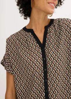 bonprix Bekleidung·Jacken & Mäntel|Blusen & Tuniken|Oversize-Bluse mokkabraun/schwarz graphisch bedruckt