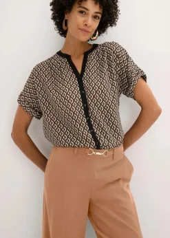 bonprix Bekleidung·Jacken & Mäntel|Blusen & Tuniken|Oversize-Bluse mokkabraun/schwarz graphisch bedruckt