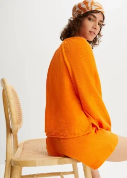 bonprix Blusen & Tuniken|Bekleidung·Jacken & Mäntel|Oversize-Bluse aus Musselin kürbisorange