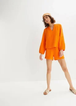 bonprix Blusen & Tuniken|Bekleidung·Jacken & Mäntel|Oversize-Bluse aus Musselin kürbisorange