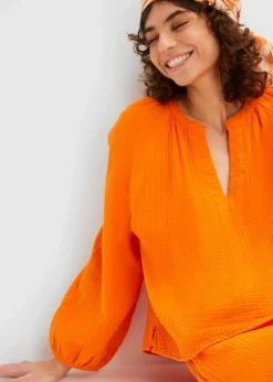 bonprix Blusen & Tuniken|Bekleidung·Jacken & Mäntel|Oversize-Bluse aus Musselin kürbisorange