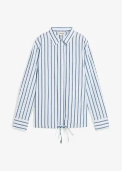 bonprix Bekleidung·Jacken & Mäntel|Zweiteiler & Sets|Oversize-Bluse aus reiner Baumwolle weiß/eisblau längs gestreift