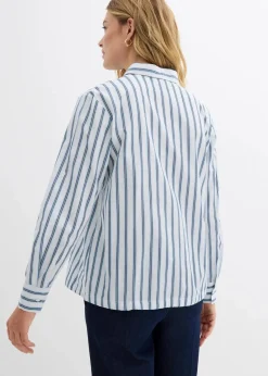 bonprix Bekleidung·Jacken & Mäntel|Zweiteiler & Sets|Oversize-Bluse aus reiner Baumwolle weiß/eisblau längs gestreift
