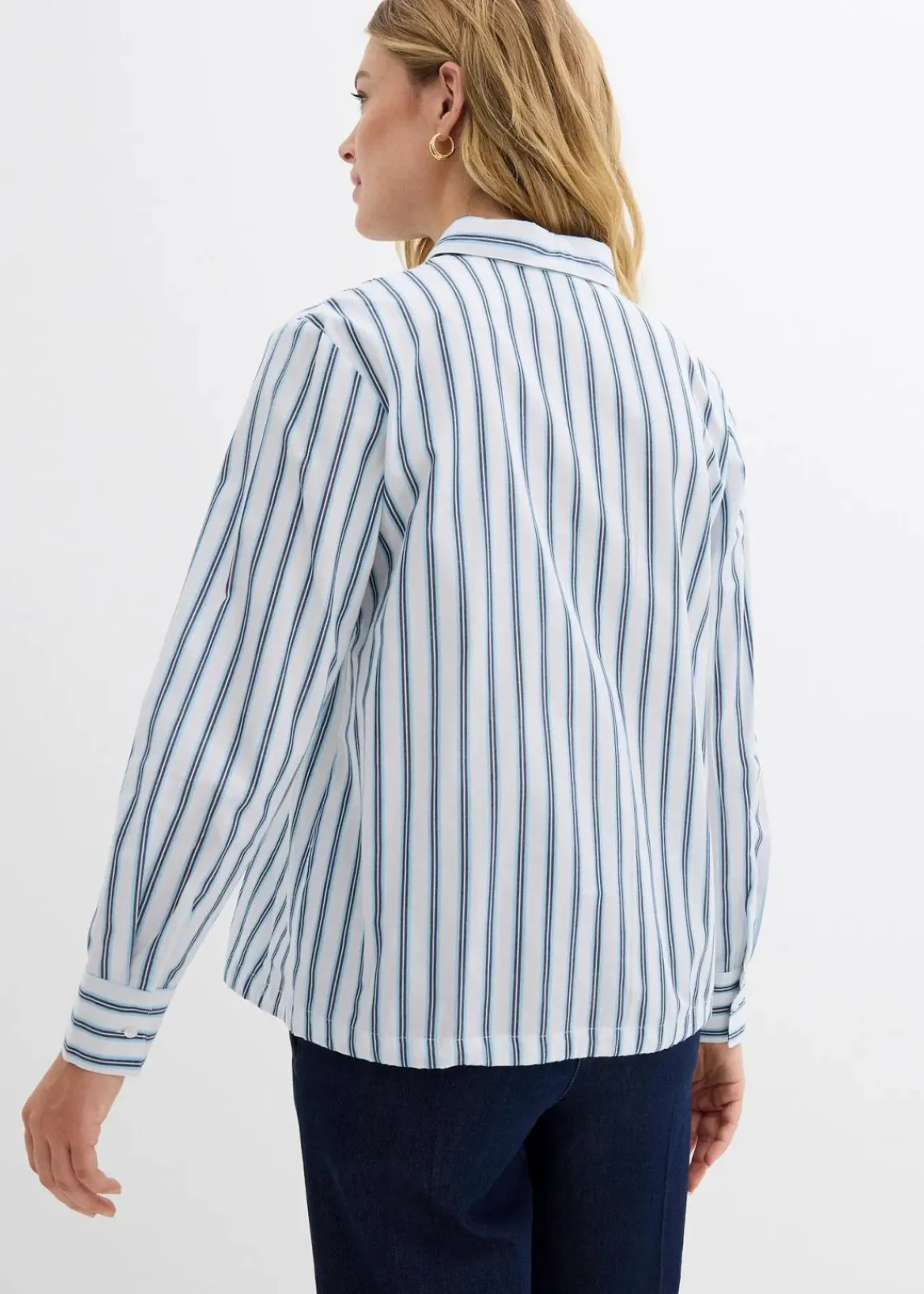 bonprix Bekleidung·Jacken & Mäntel|Zweiteiler & Sets|Oversize-Bluse aus reiner Baumwolle weiß/eisblau längs gestreift