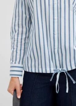 bonprix Bekleidung·Jacken & Mäntel|Zweiteiler & Sets|Oversize-Bluse aus reiner Baumwolle weiß/eisblau längs gestreift