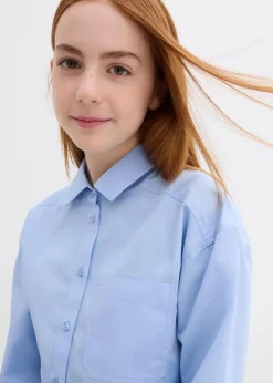 bonprix Mädchen 9-16 Jahre·Shirts & Blusen|Oversize-Bluse aus reiner Baumwolle perlblau