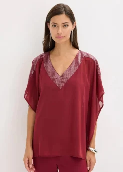 bonprix Bekleidung·Jacken & Mäntel|Festliche Mode|Oversize-Bluse mit Pailletten-Einsatz rubinrot