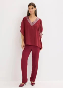 bonprix Bekleidung·Jacken & Mäntel|Festliche Mode|Oversize-Bluse mit Pailletten-Einsatz rubinrot