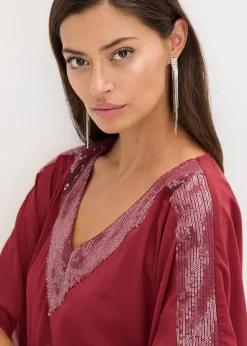 bonprix Bekleidung·Jacken & Mäntel|Festliche Mode|Oversize-Bluse mit Pailletten-Einsatz rubinrot