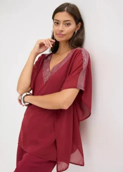 bonprix Bekleidung·Jacken & Mäntel|Festliche Mode|Oversize-Bluse mit Pailletten-Einsatz rubinrot