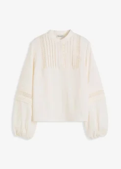 bonprix Bekleidung·Jacken & Mäntel|Blusen & Tuniken|Oversize-Bluse mit Verzierungen wollweiß