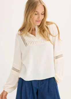 bonprix Bekleidung·Jacken & Mäntel|Blusen & Tuniken|Oversize-Bluse mit Verzierungen wollweiß