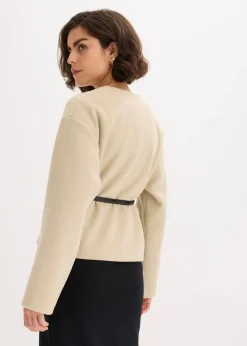 bonprix Blazer|Bekleidung·Basics|Oversized Blazer mit Gürtel in Wolloptik, ungefüttert mattschilf