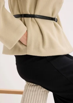 bonprix Blazer|Bekleidung·Basics|Oversized Blazer mit Gürtel in Wolloptik, ungefüttert mattschilf