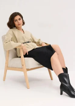 bonprix Blazer|Bekleidung·Basics|Oversized Blazer mit Gürtel in Wolloptik, ungefüttert mattschilf