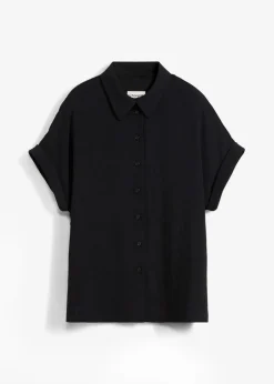 bonprix Zweiteiler & Sets|Blusen & Tuniken|Oversized Bluse aus strukturiertem Crêpe schwarz