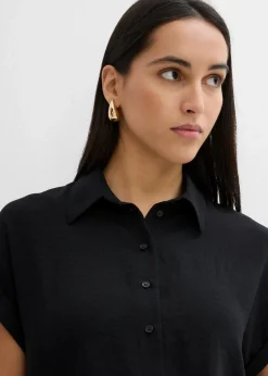 bonprix Zweiteiler & Sets|Blusen & Tuniken|Oversized Bluse aus strukturiertem Crêpe schwarz