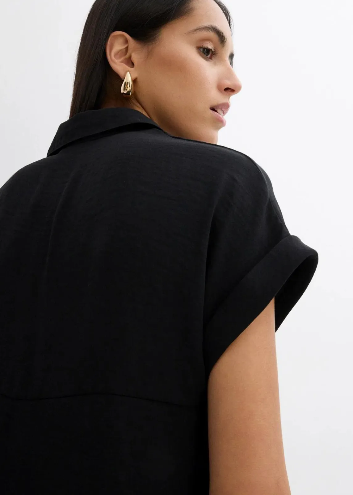 bonprix Zweiteiler & Sets|Blusen & Tuniken|Oversized Bluse aus strukturiertem Crêpe schwarz