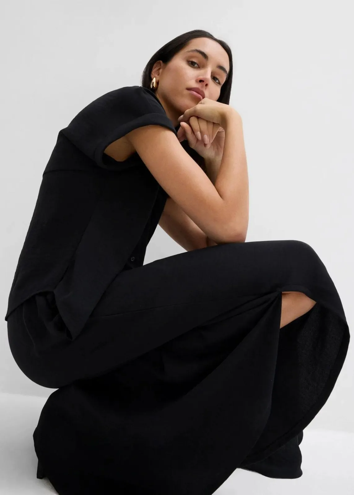 bonprix Zweiteiler & Sets|Blusen & Tuniken|Oversized Bluse aus strukturiertem Crêpe schwarz