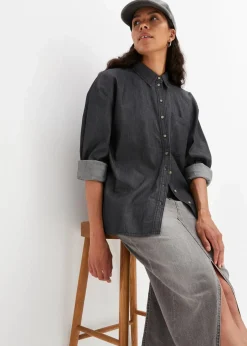 bonprix Bekleidung·Jacken & Mäntel|Nachhaltigere Materialien|Oversized Jeanshemd aus Bio-Baumwolle dunkelgrau denim