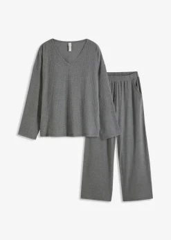 bonprix Homewear|Nachtwäsche|Oversized Loungewear Hausanzug aus weicher Rippe grau meliert