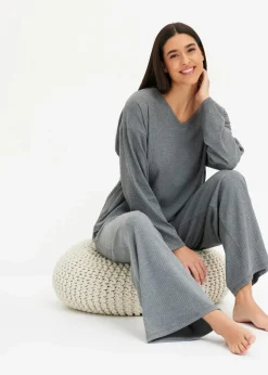 bonprix Homewear|Nachtwäsche|Oversized Loungewear Hausanzug aus weicher Rippe grau meliert