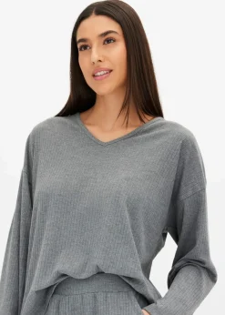 bonprix Homewear|Nachtwäsche|Oversized Loungewear Hausanzug aus weicher Rippe grau meliert