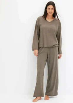 bonprix Wäsche·Homewear|Wäsche·Nachtwäsche|Oversized Loungewear Hausanzug aus weicher Rippe braun meliert