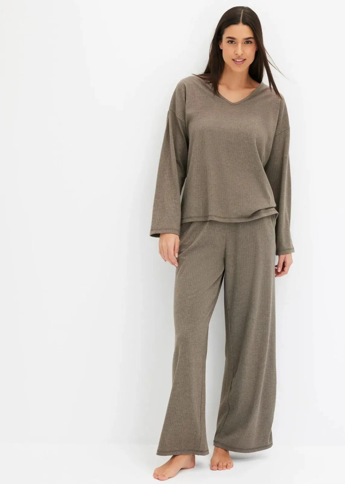 bonprix Wäsche·Homewear|Wäsche·Nachtwäsche|Oversized Loungewear Hausanzug aus weicher Rippe braun meliert