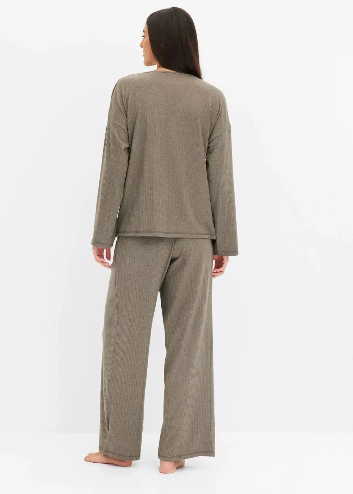 bonprix Wäsche·Homewear|Wäsche·Nachtwäsche|Oversized Loungewear Hausanzug aus weicher Rippe braun meliert