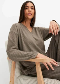 bonprix Wäsche·Homewear|Wäsche·Nachtwäsche|Oversized Loungewear Hausanzug aus weicher Rippe braun meliert