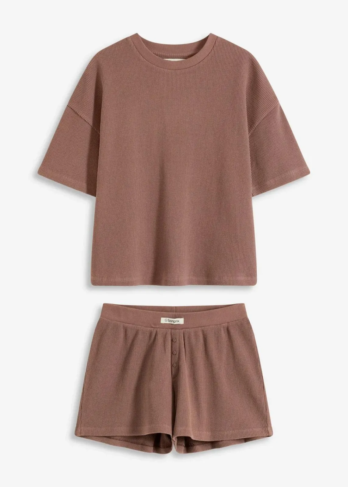 bonprix Wäsche·Homewear|Wäsche·Nachtwäsche|Oversized Loungewear Shorty Hausanzug aus Waffeljersey matt braun