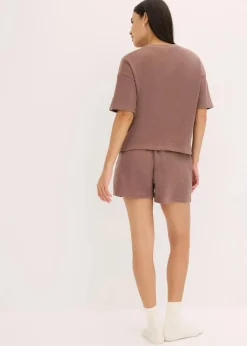 bonprix Wäsche·Homewear|Wäsche·Nachtwäsche|Oversized Loungewear Shorty Hausanzug aus Waffeljersey matt braun