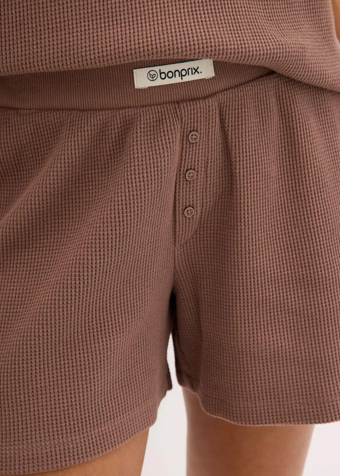 bonprix Wäsche·Homewear|Wäsche·Nachtwäsche|Oversized Loungewear Shorty Hausanzug aus Waffeljersey matt braun