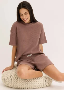 bonprix Wäsche·Homewear|Wäsche·Nachtwäsche|Oversized Loungewear Shorty Hausanzug aus Waffeljersey matt braun