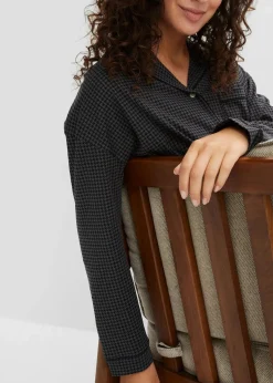 bonprix Wäsche·Basics|Wäsche·Nachtwäsche|Oversized Nachthemd aus reiner Baumwolle schwarz/grau gemustert