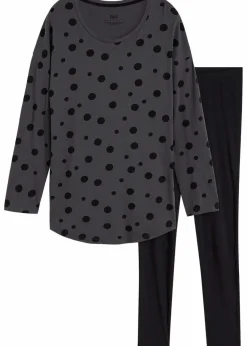 bonprix Wäsche·Nachtwäsche|Nachtwäsche|Oversized Pyjama mit Leggings schiefergrau/schwarz
