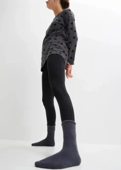 bonprix Wäsche·Nachtwäsche|Nachtwäsche|Oversized Pyjama mit Leggings schiefergrau/schwarz