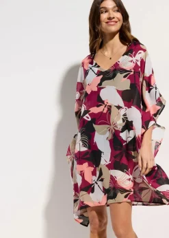 bonprix Strandmode|Kleider|Oversized Strandtunika beere graphisch
