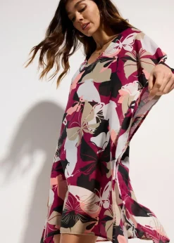 bonprix Strandmode|Kleider|Oversized Strandtunika beere graphisch