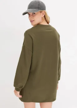 bonprix Kleider|Sweat|Oversized Sweatkleid dunkeloliv